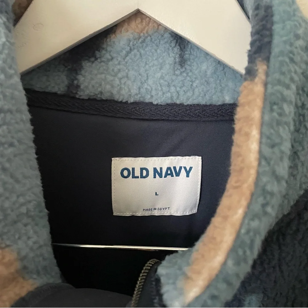 Old Navy Blue Tree Sherpa Full Zip Up Jacket Men’s Large
